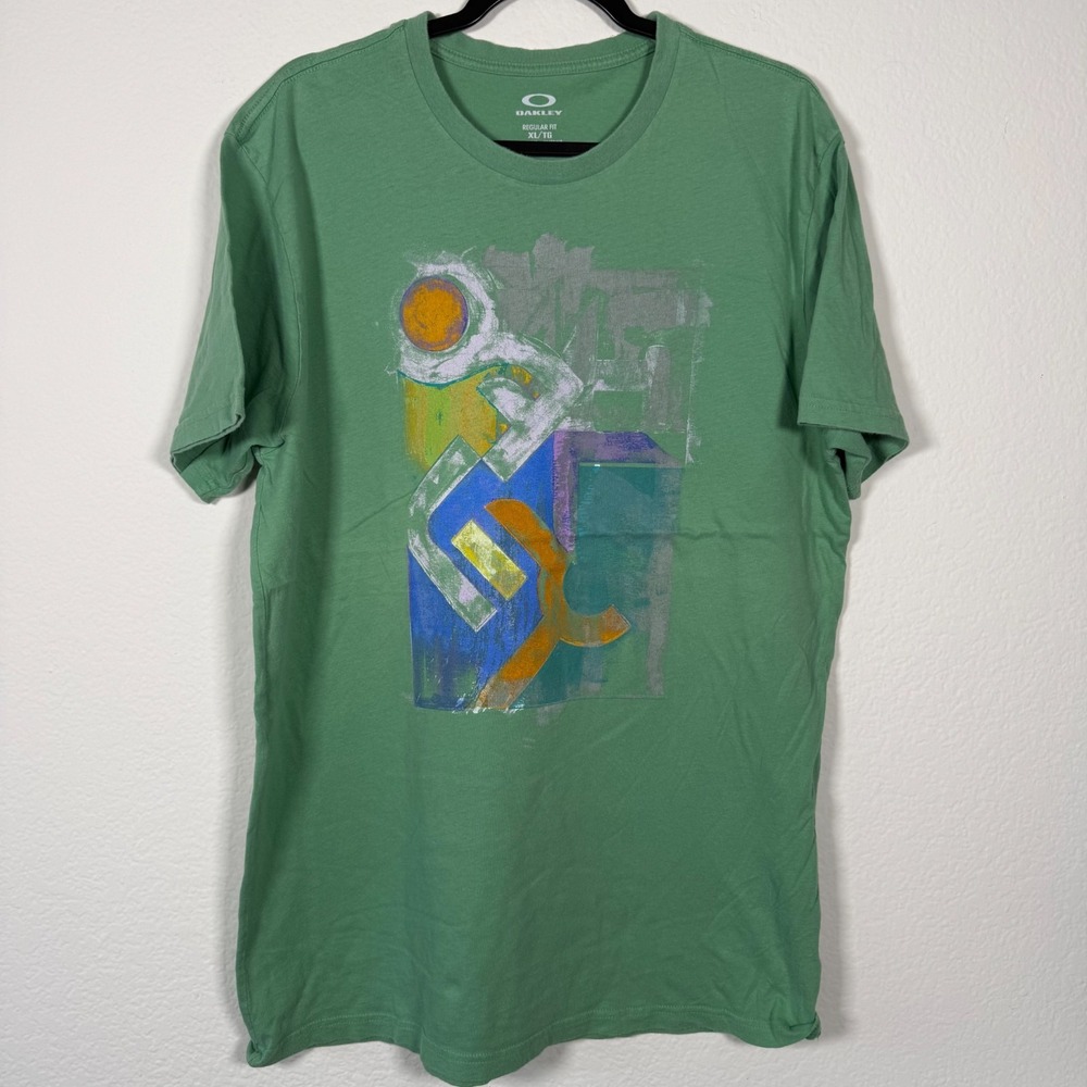 OAKLEY Graphic Tee Shirt Mens XL Green Abstract Art Regular Fit Short Sleeve